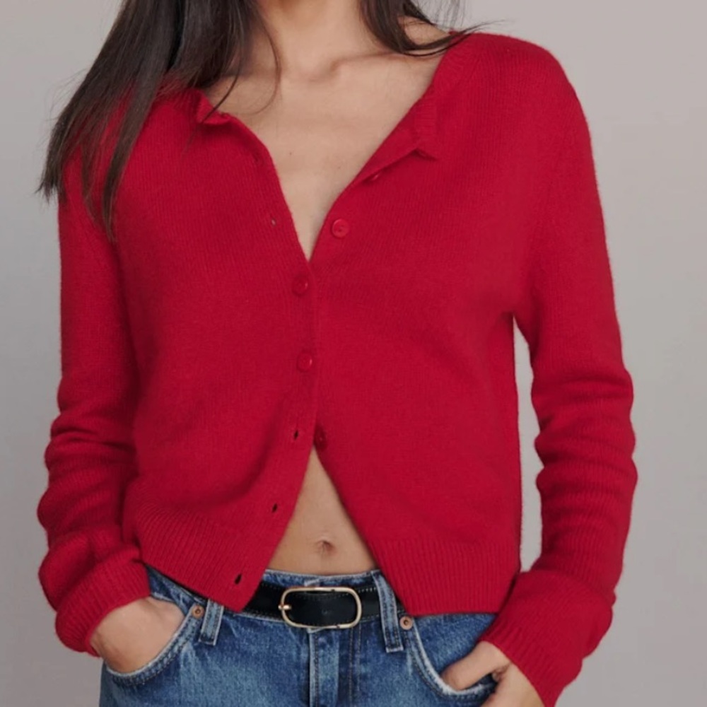 Reformation Red Cardigan Clara Sweater